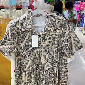 Nars 7189: An Elegant Black Print Polo Collar Freesize Dress