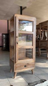 ตู้ไม้สักแท้ ทั้งหลัง สีเสี้ยนขาว สูง 130 cm 3 ชั้น ตู้โชว์ไม้สัก ตู้ไม้สัก ตู้หนังสือ Teak Wooden Cabinet (assembled)