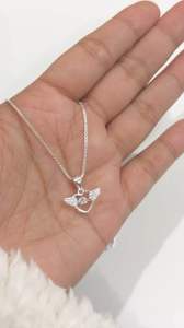 เงินแท้มีใบรับประกัน สร้อยคอเงินแท้ พร้อมจี้เงินแท้ หัวใจเพชรติดปีกนางฟ้า / สร้อยลายกล่อง ขนาด 1.5 mm. เลือกความยาวได้ | NS1S0P20