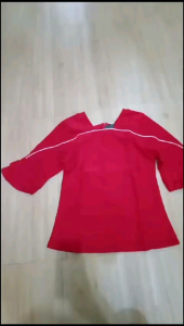 ●ECLAIRE● 0IS Blouse Lengan 3/4 Squareneck Leher Persegi tangan terompet ruffle Merah Minorita Kasual Kerja Kantor