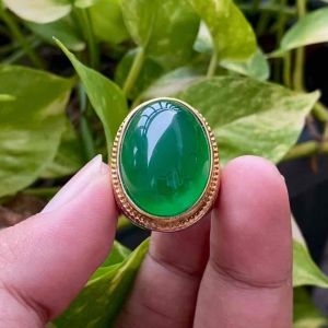 CINCIN BATU AKIK NATURAL Green Chalcedony HQ/Hijau Garut/Bacan HQ Bodyglass Kristal