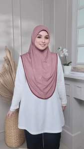TUDUNG SARUNG BERDAGU RAYANA COTTON RIBBED IRONLESS AWNING LEMBUT SENANG BENTUK SIZE M & L SAUK HIJAB