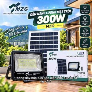 Đèn Pha Năng Lượng Mặt Trời MZG 300W Cao Cấp - Tấm Pin 25W 6V Tự Động Bật Tắt Chiếu Sáng Sân Vườn Cổng Nhà