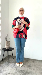 Blouse Wanita Oversize Knit Kombi Mickey Rajut Oversize Jumbo Bigsize