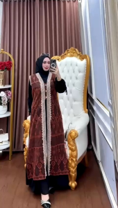 LAURA DRESS Gamis Rompi Brukat Mewah Ceruty Babydoll Premium Set Hijab
