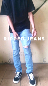 Celana Panjang Ripped Jeans Pria - Celana Jeans Sobek Lutut Hitam Panjang