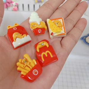 5pcs Egg Fast Food Resin Charm Cream Glue DIY Handmade Art Craft 3D Sticker Keychain  DC1251