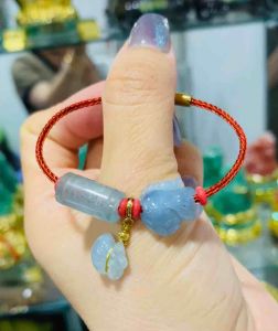 Vòng tay túi tiền hồ ly lu thống đá aquamarine may mắn tài lộc mệnh Thuỷ Mộc