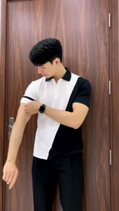 áo thun polo Nam phối trắng đen cao chất polyester mềm mịn co giãn thoáng mát