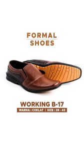 Sepatu pantofel slip on pria B17 warna hitam coklat size 39-43 formal shoes kerja kantor kulit sintetis