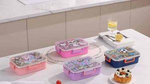 Children Lunch Box 304 Stainless Steel Bento Cartoon Lunch Box For Kids BPA Free Leak Proof Children Food Container Portable Lunch Box Snack Box PP Plastic Lunch Box