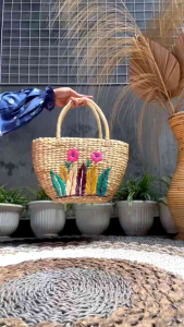 Tas Enceng Polos dan Sulam / Tas Anyaman / Tas Enceng Gondok Mangkok Sulam dan Polos