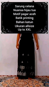 Sarung Celana Motif Pagar Aceh Batik Printing Warna Hijau Tua