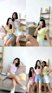 Kaos Atasan Crop Top Wanita Style Korea Bahan Knit Premium Slimfit 100% Real Pict