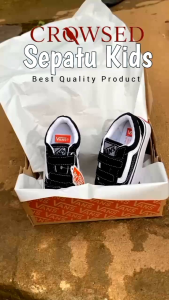sepatu vins old skool velcro kids hitam putih umur 1-13th free box & kaos kaki
