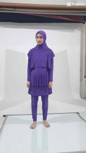 ZAWA Stella Muslimah Swimwear Purple - Baju Renang Muslimah Hijab Syari Sporty Remaja Perempuan