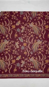 kain batik - Kualitas Ekspor Motif Batik Burung Kupu Bunga Elegan V15 (Merah Marun)
