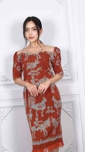 Dress tenun gaun mix tile baju pesta etnik