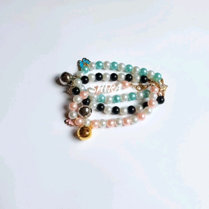 Kalung Kucing Mutiara Liontin Bunga Kupu Kupu Lonceng 14mm Premium