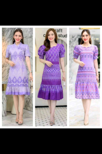 เดรสลายตะขอกนกผ้าฝ้ายเชียงใหม่ อกเดรสลาย 40444852