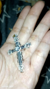 Italian Style Religious Jewelry: Large Crown Cross Pendant in 925 Sterling Silver
