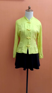 atasan wanita cheongsam kuning lemon M L cewek lengan panjang MEWAH