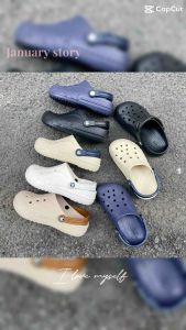 [Hàng loại 1] Dép crocs baya clog viền in màu kem có tặng sticker