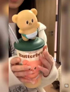 แก้ว Butterbear น้องหมีเนยดุ๊กดิ๊ก น่ารักพร้อมเก็บสะสมแล้วจ้า งานพลาสติกหนา food grade