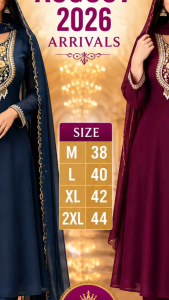 [PRE-ORDER] 2026 AUG BOLLYWOOD EMBROIDERED ANARKALI SUIT WITH PANTS AND DUPATTA SIZE M TO 2XL ( DELIVERY 10 WORKING DAYS) ETA: 2026-12-30 | BOLLYWOOD PARTY WEAR ANARKALI DRESS | MUSLIMAH LONG DRESS WITH SCARF