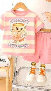 setelan kaos salur anak perempuan motif ballerina viral model import