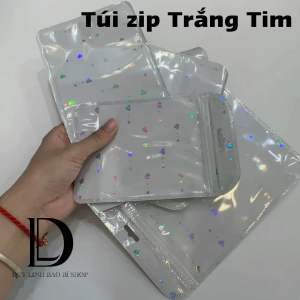 (10cái) Túi zip Trắng tim Túi hologram 1 mặt màu trắng lấp lánh trái tim 1 mặt trong bóng kính Duy Linh Shop…
