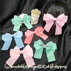 JEPIT RAMBUT PITA SATIN WARNA SOFT / JEPIT RAMBUT PITA DOUBLE KOREAN STYLE / VINTAGE RIBBON HAIR CLIP / PS3742