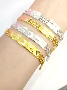 Gelang Rante Dewasa Plat Ukir Perak 925 Lapis Mas