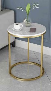Kệ bàn góc Sofa phòng khách mặt đá tròn chân kim loại 3 nan sơn tĩnh điện BG-02 sang trọng hiện đại