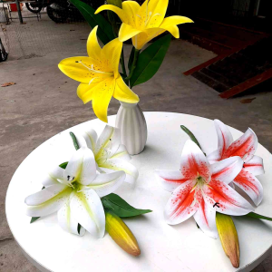 Nhánh hoa ly 2 hoa 1 nụ in 3D trang trí rất giống thật- Hoa giả