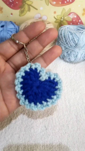 Puffed Heart Crochet Keychain Handmade by Rose Pearl Studios