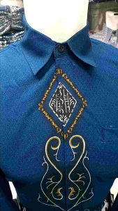 Kemeja Batik Pria Lengan panjang warna Emerald blue couple ayah dan anak bahan katun solo lapis furing