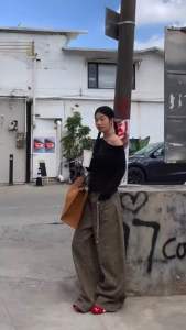 กางเกงยีนส์ขายาว เอวสูง ขากระบอก ลายเสือ สไตล์เกาหลี 6042