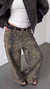 กางเกงยีนส์ขายาว เอวสูง ขากระบอก ลายเสือ สไตล์เกาหลี 6044