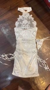 Đồ ngủ Cosplay D127 sườn xám lụa khoét ngực cột dây bên eo - dưới 56kg