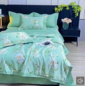 ชุดผ้าปูที่นอน 4 ชิ้น ผ้าปูที่นอน ปลอกหมอน ผ้านวม สีสวยทรูโทน ผ้าไหมเย็นสบาย