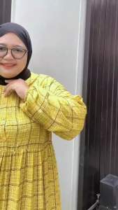 Dress Wanita Muslimah Fiya Midi Bahan Rayon Sakura Motif Garis Kotak Busui Friendly LD120-150