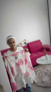 Voal Printing Instan Anak Motif Love Smile / Hijab Instan Anak Motif Lucu