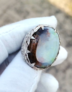 Natural Akik Pancawarna garut gred padu silver ring