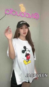 T-Shirt Oversize Sablon Mickey Mouse Bahan Catton 24 s Belah Samping