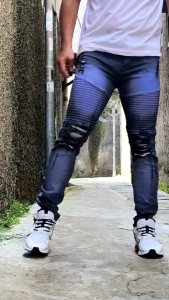 Celana Jeans Sobek Pria Panjang Bikers Garis Stretch Melar Denim Tebal Slimfit Skinny Size 28-33