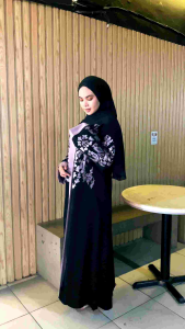 Yamani - Abaya Gamis Hitam Bordir Jetblack Saudi Jalabia Busui Haji Umroh Dress Maxi