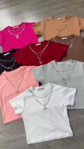 Áo croptop body cổ tròn kèm vòng viền cổ áo thun nữ ảnh shop chụp dưới 50kg