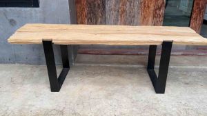 ม้านั่ง เก้าอี้ยาว เก้าอี้สนาม ปีกไม้สัก เก้าอี้ไม้ ขาเหล็ก มินิมอล คันทรี 110x30x34cm ไม้สัก งานทำมือ แต่งบ้าน ธรรมชาติ Live edge Box Teak Wood Bench