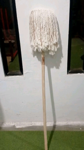 Heavy Duty Mop - Gawang Pinoy, Spring Type, 46 Inches Long, Random Wood Plain & Wood Coated w/ Plastic - Subok na Matibay, Easy to Replace Cotton Mophead